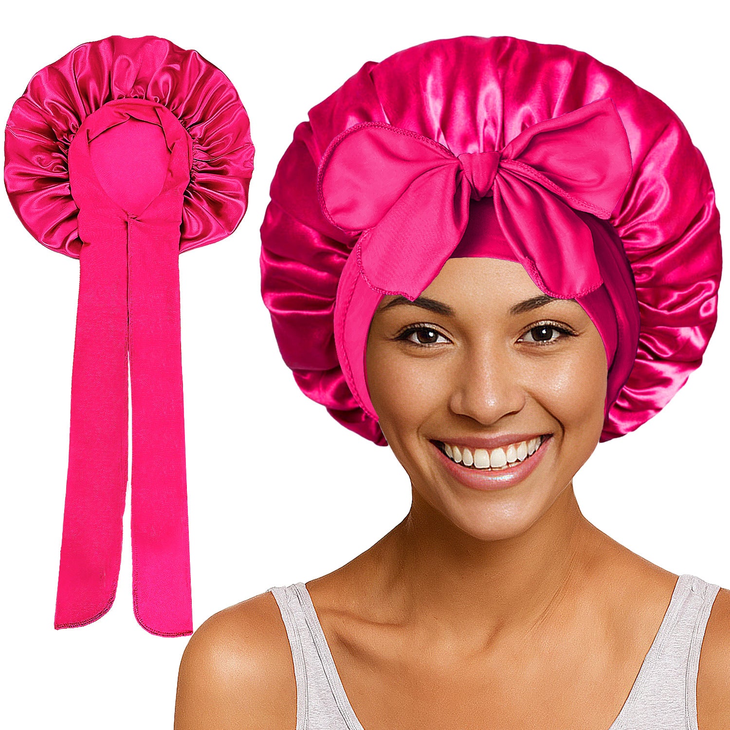Long Tail Streamer Satin Bonnet - Night Cap