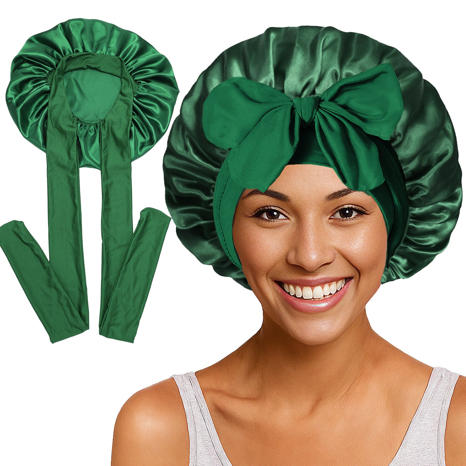 Long Tail Streamer Satin Bonnet - Night Cap