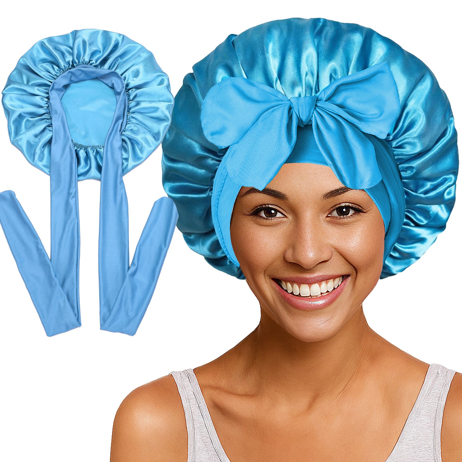 Long Tail Streamer Satin Bonnet - Night Cap