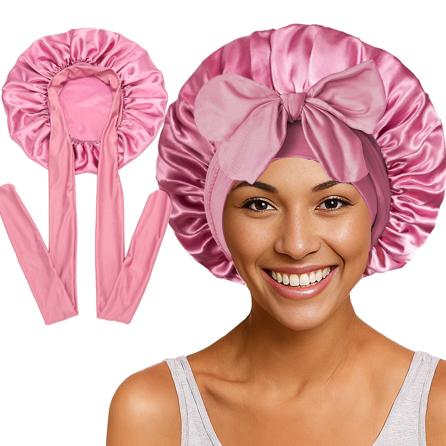 Long Tail Streamer Satin Bonnet - Night Cap