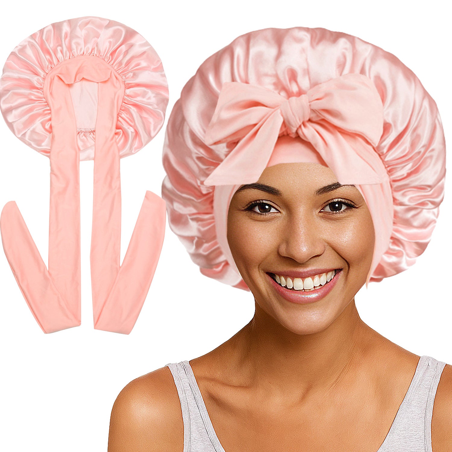 Long Tail Streamer Satin Bonnet - Night Cap