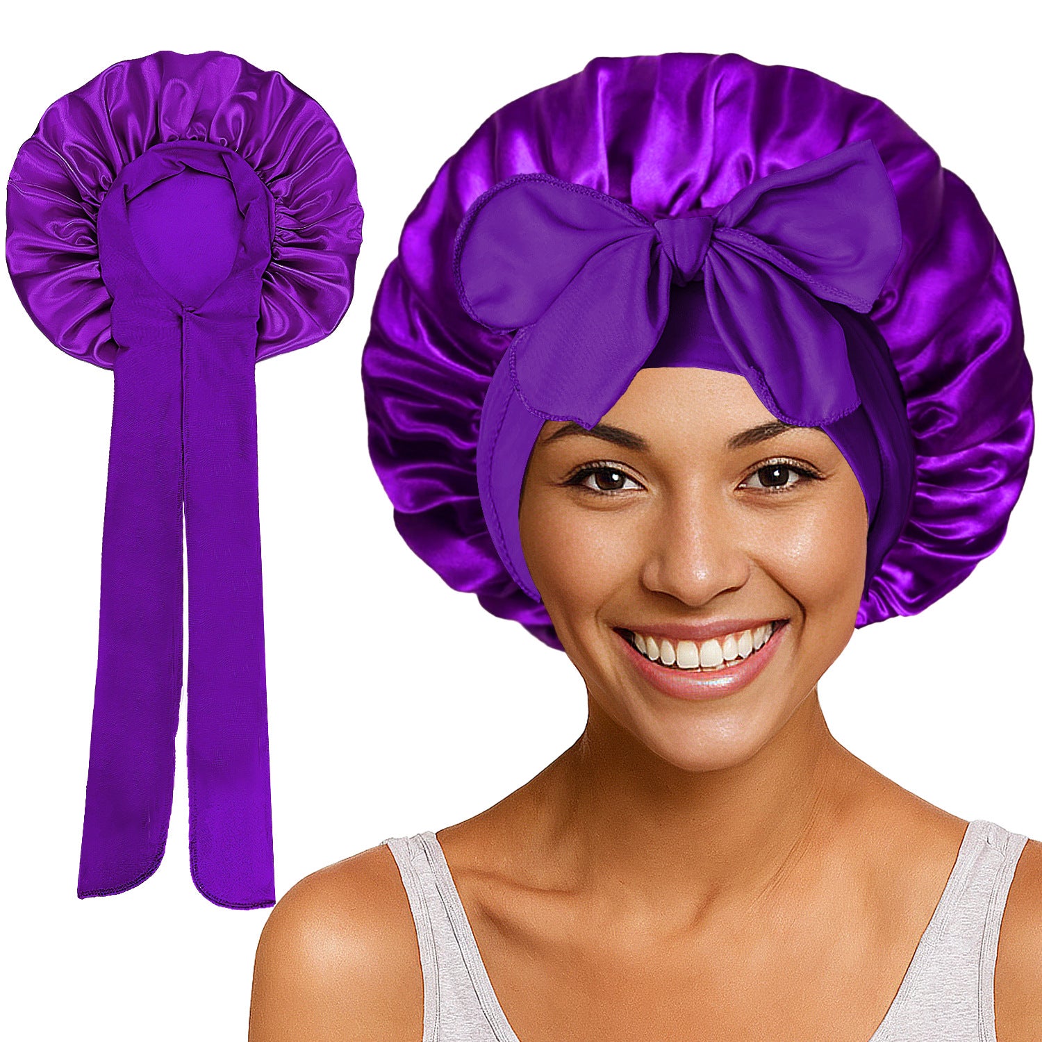 Long Tail Streamer Satin Bonnet - Night Cap