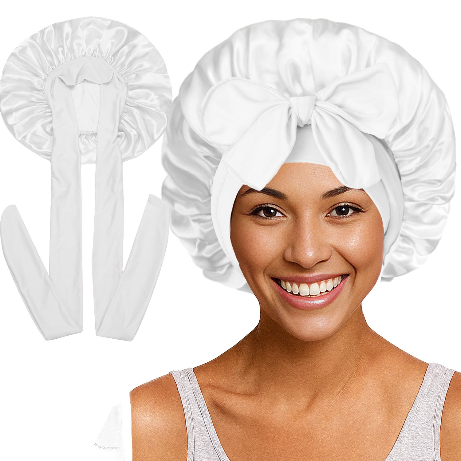 Long Tail Streamer Satin Bonnet - Night Cap