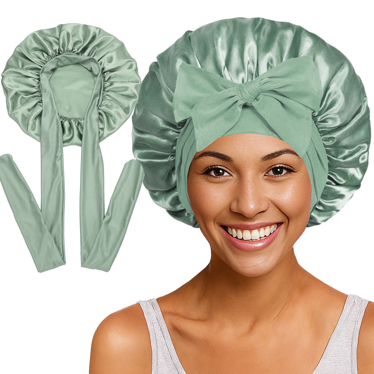 Long Tail Streamer Satin Bonnet - Night Cap