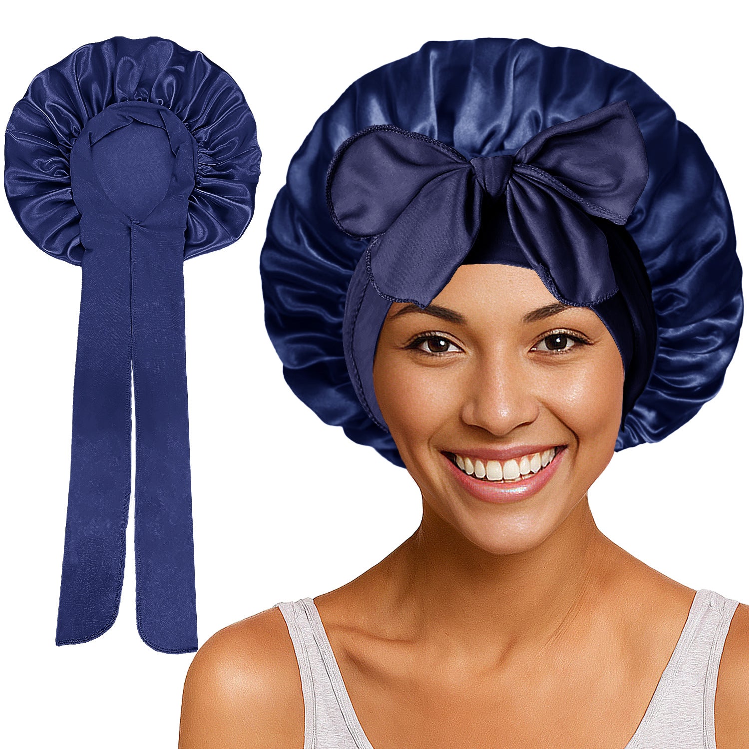 Long Tail Streamer Satin Bonnet - Night Cap