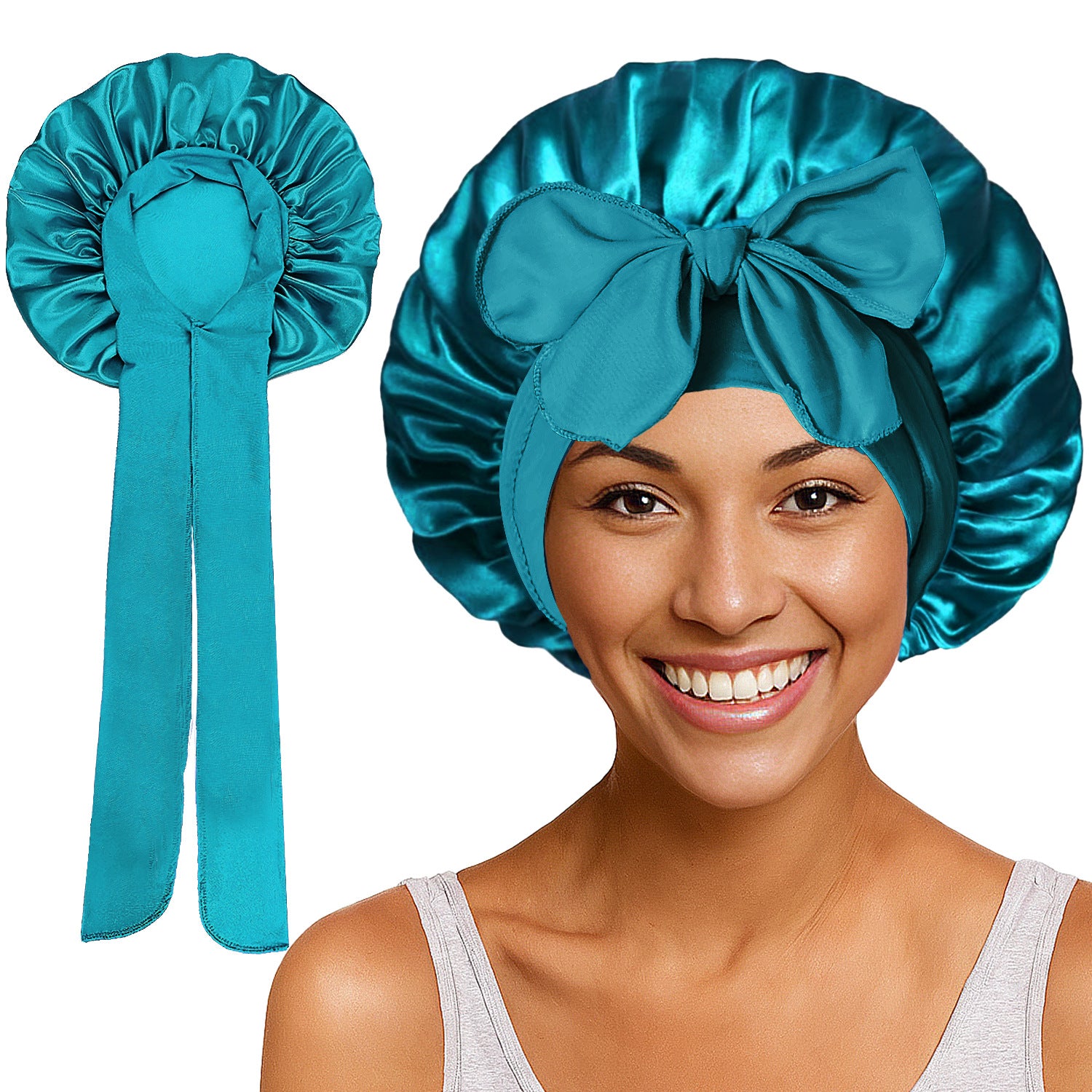 Long Tail Streamer Satin Bonnet - Night Cap