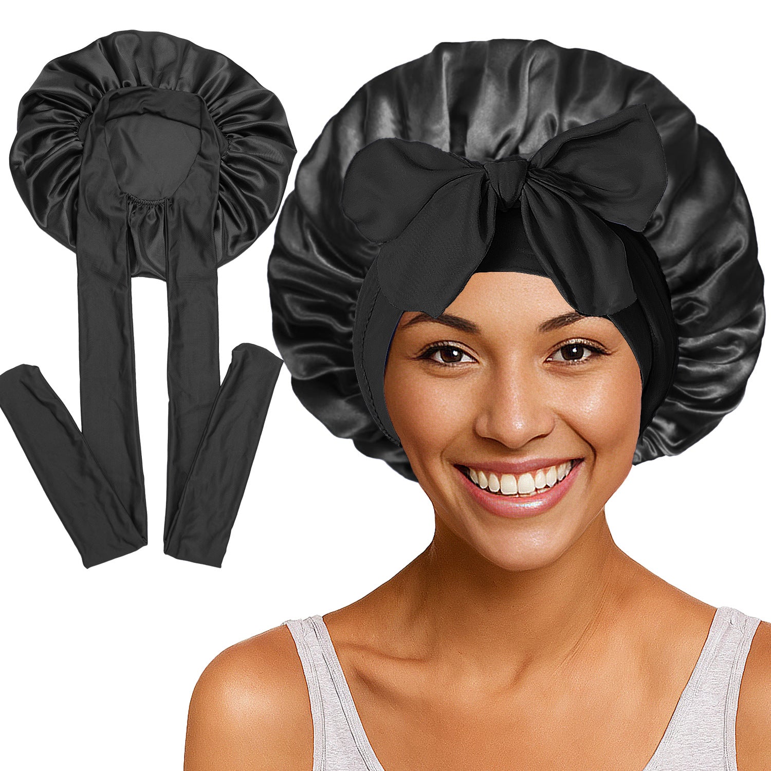 Long Tail Streamer Satin Bonnet - Night Cap