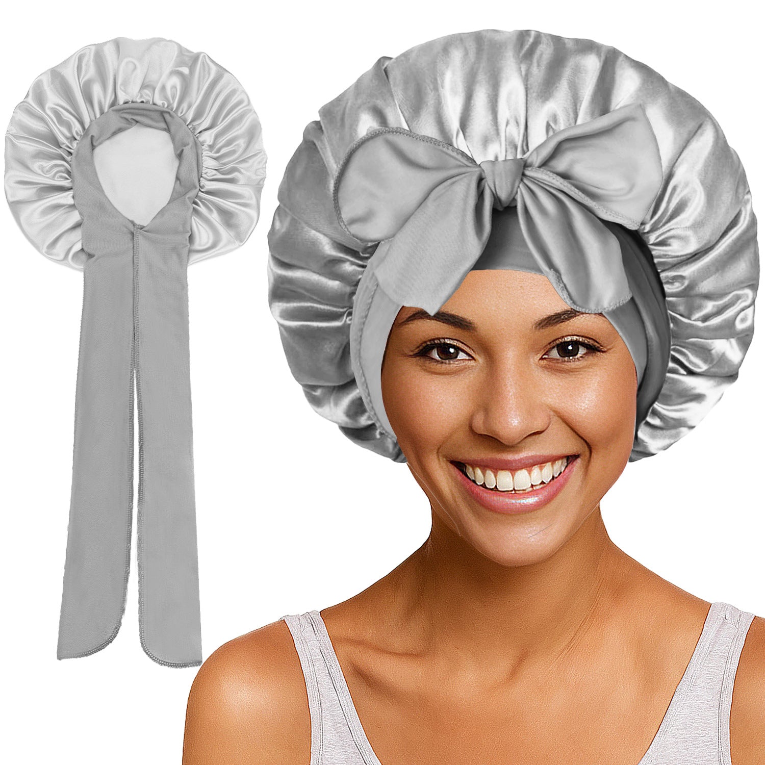 Long Tail Streamer Satin Bonnet - Night Cap