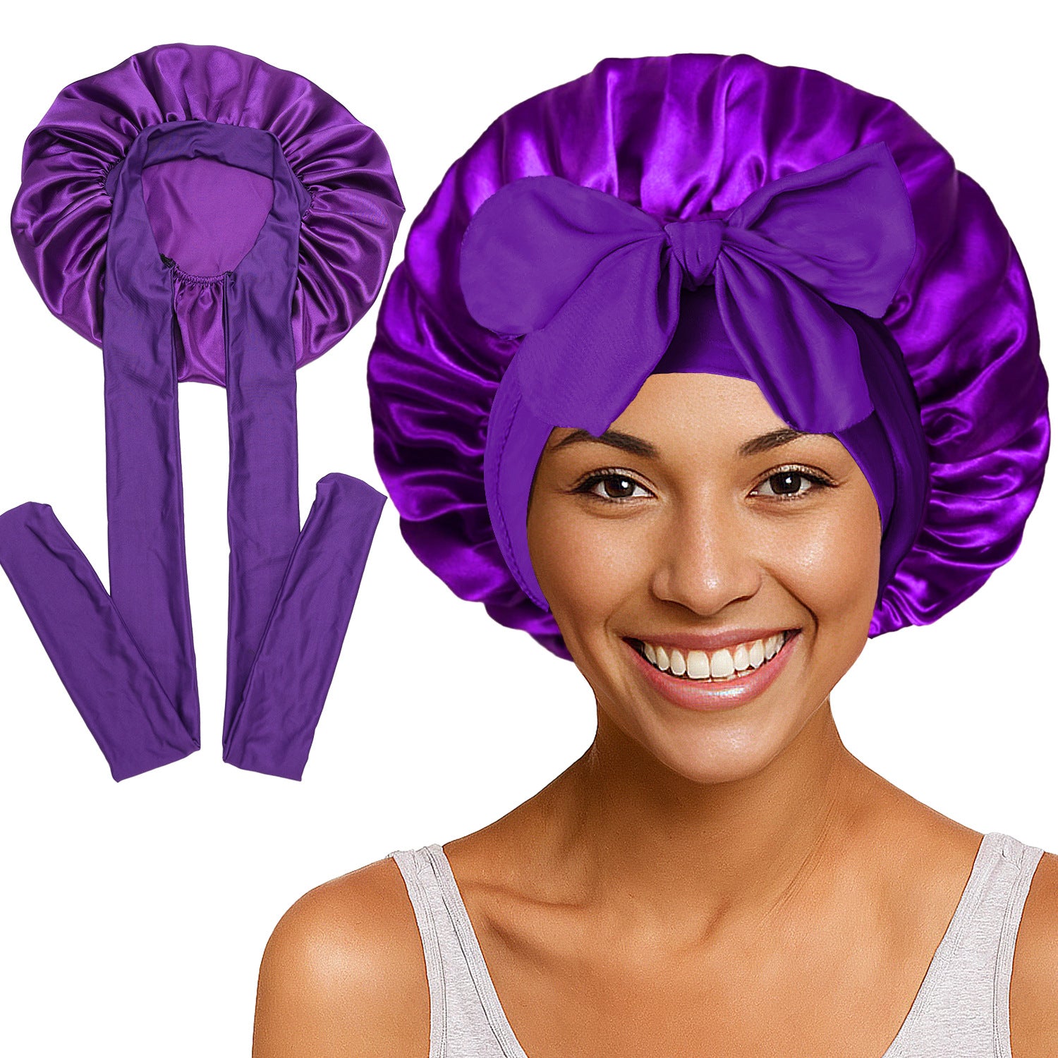 Long Tail Streamer Satin Bonnet - Night Cap