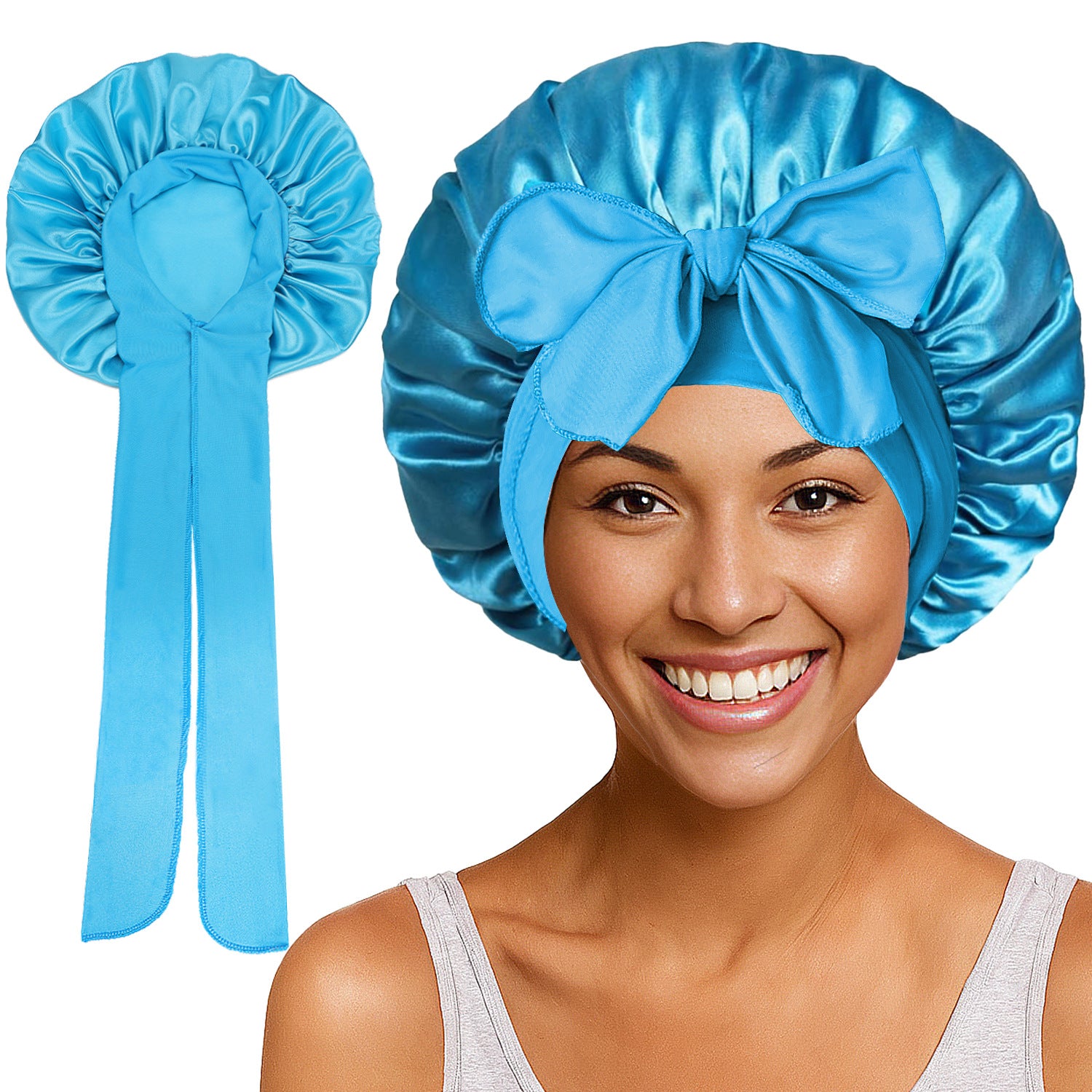 Long Tail Streamer Satin Bonnet - Night Cap