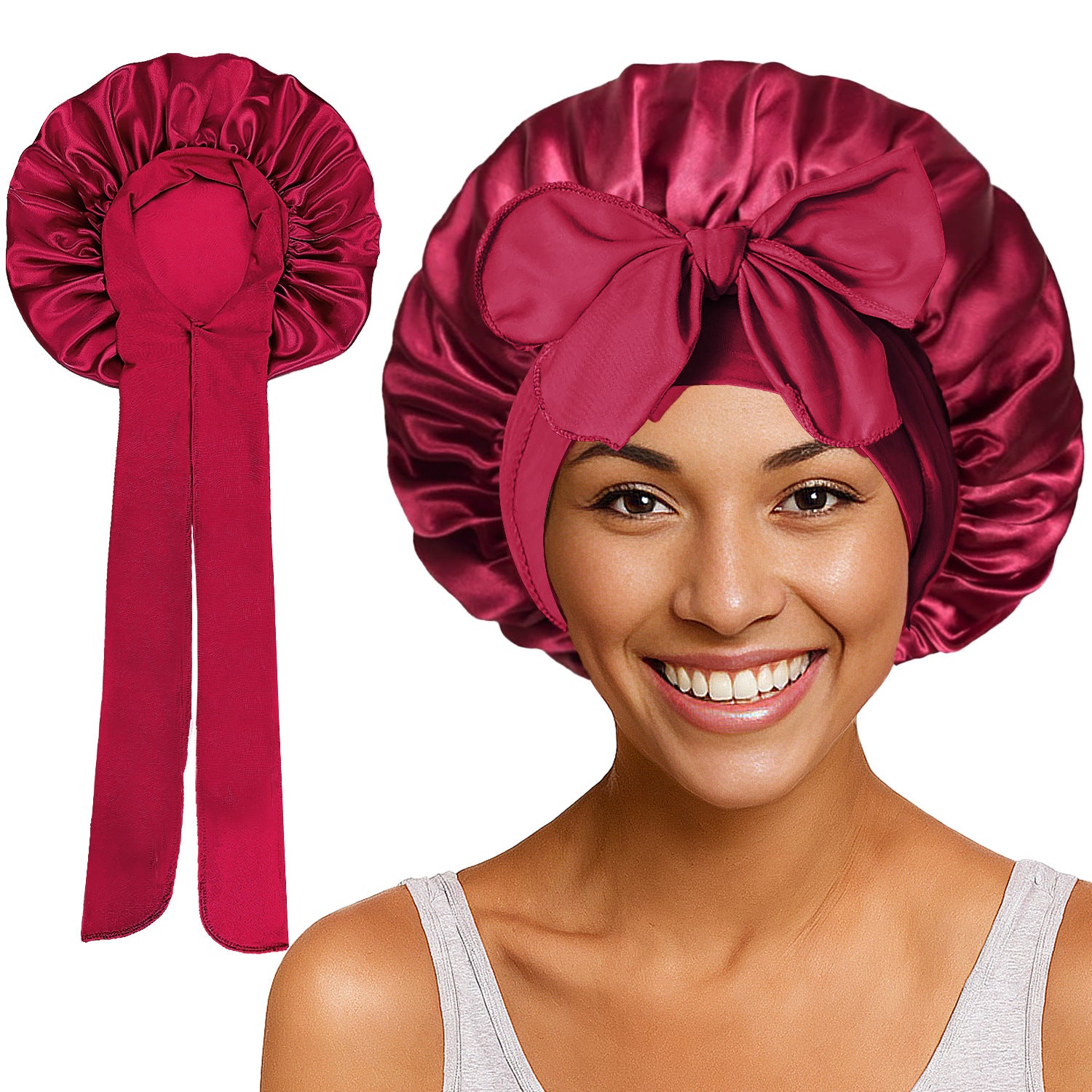 Long Tail Streamer Satin Bonnet - Night Cap