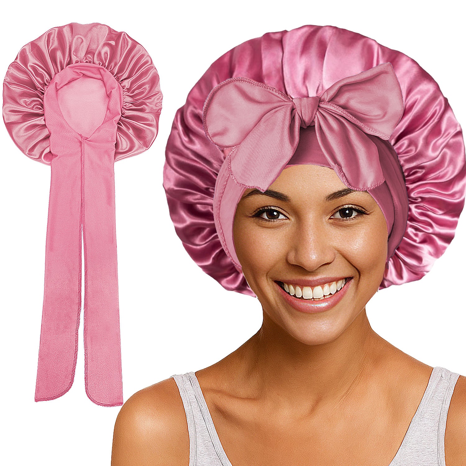 Long Tail Streamer Satin Bonnet - Night Cap