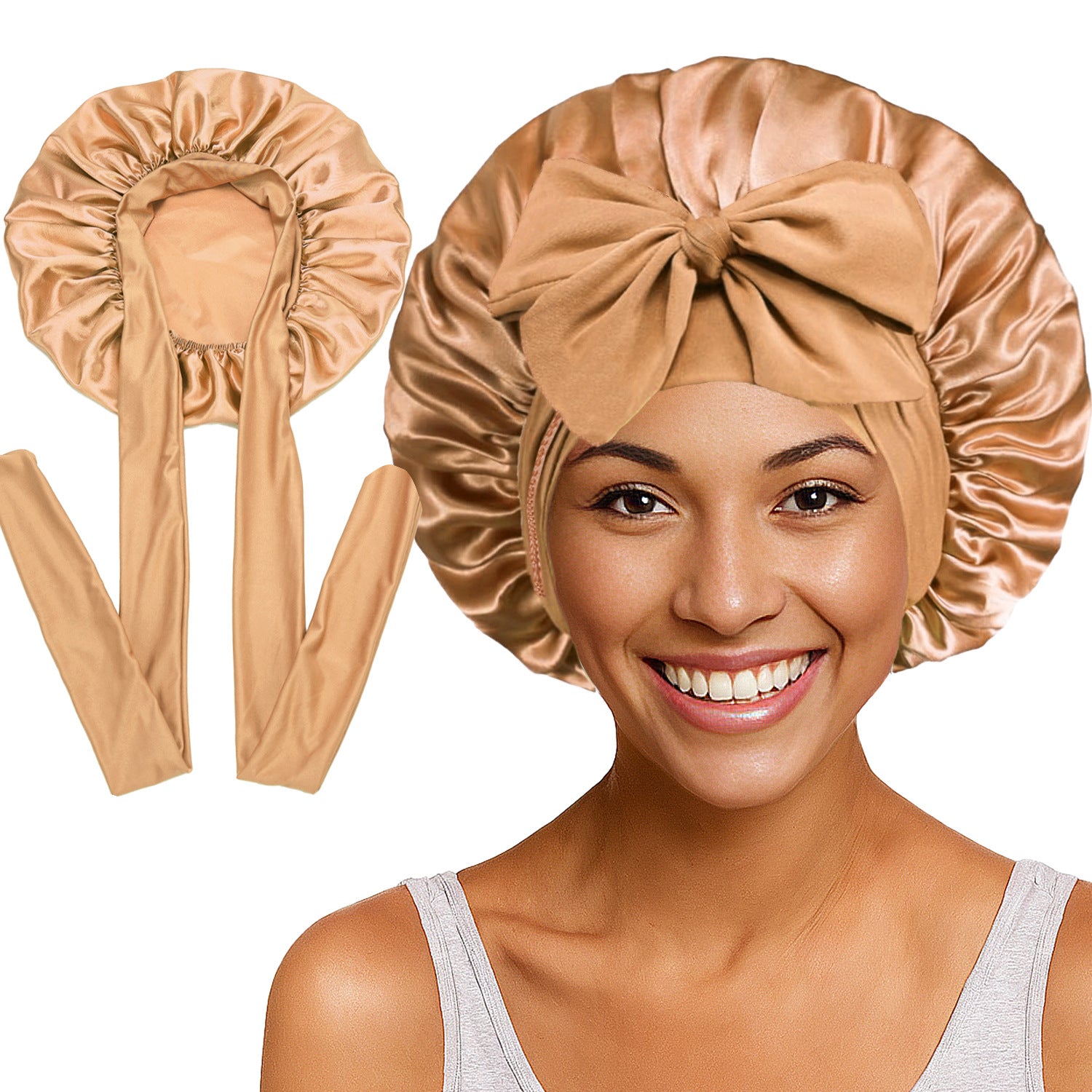 Long Tail Streamer Satin Bonnet - Night Cap