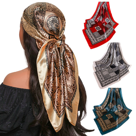 Print Satin Square Scarf Versatile Silk Scarf