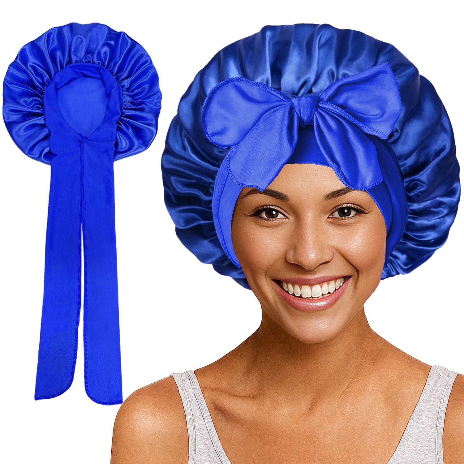 Long Tail Streamer Satin Bonnet - Night Cap