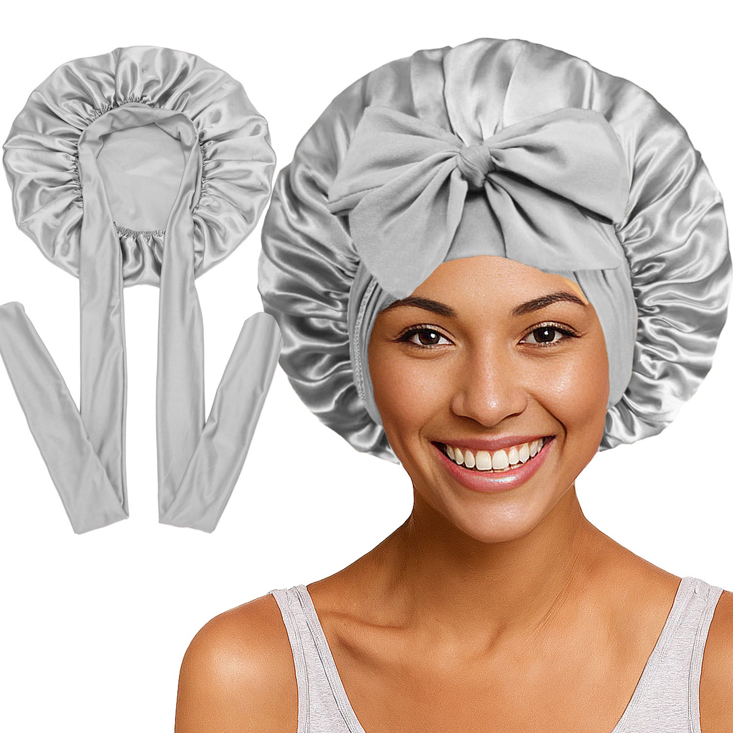 Long Tail Streamer Satin Bonnet - Night Cap