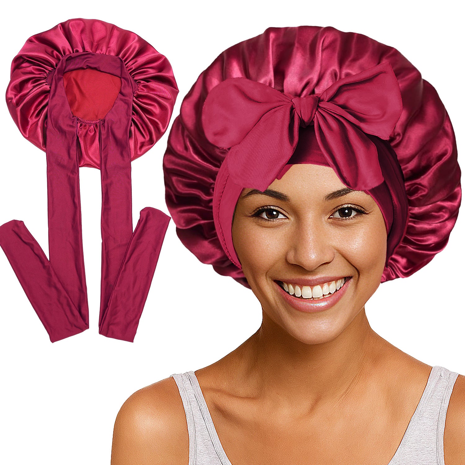 Long Tail Streamer Satin Bonnet - Night Cap