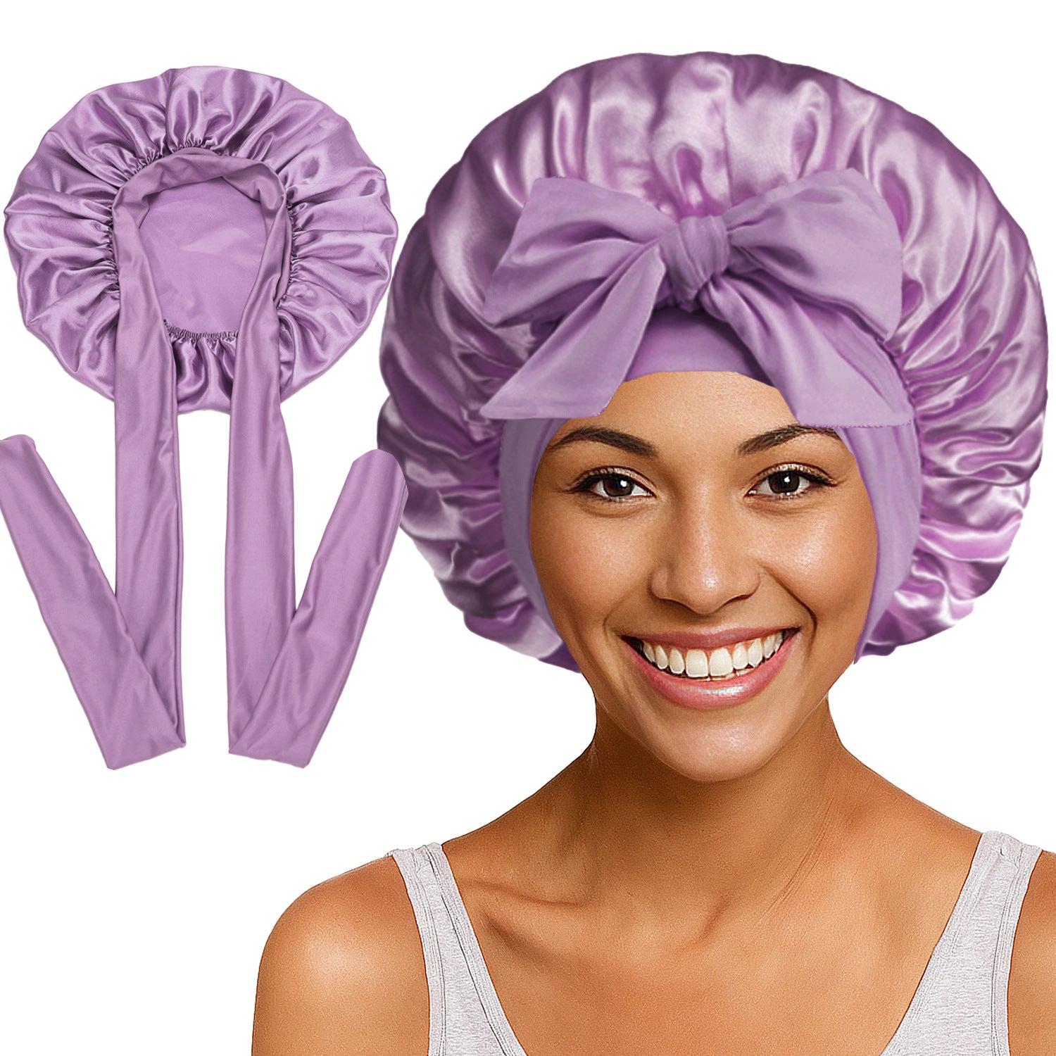 Long Tail Streamer Satin Bonnet - Night Cap