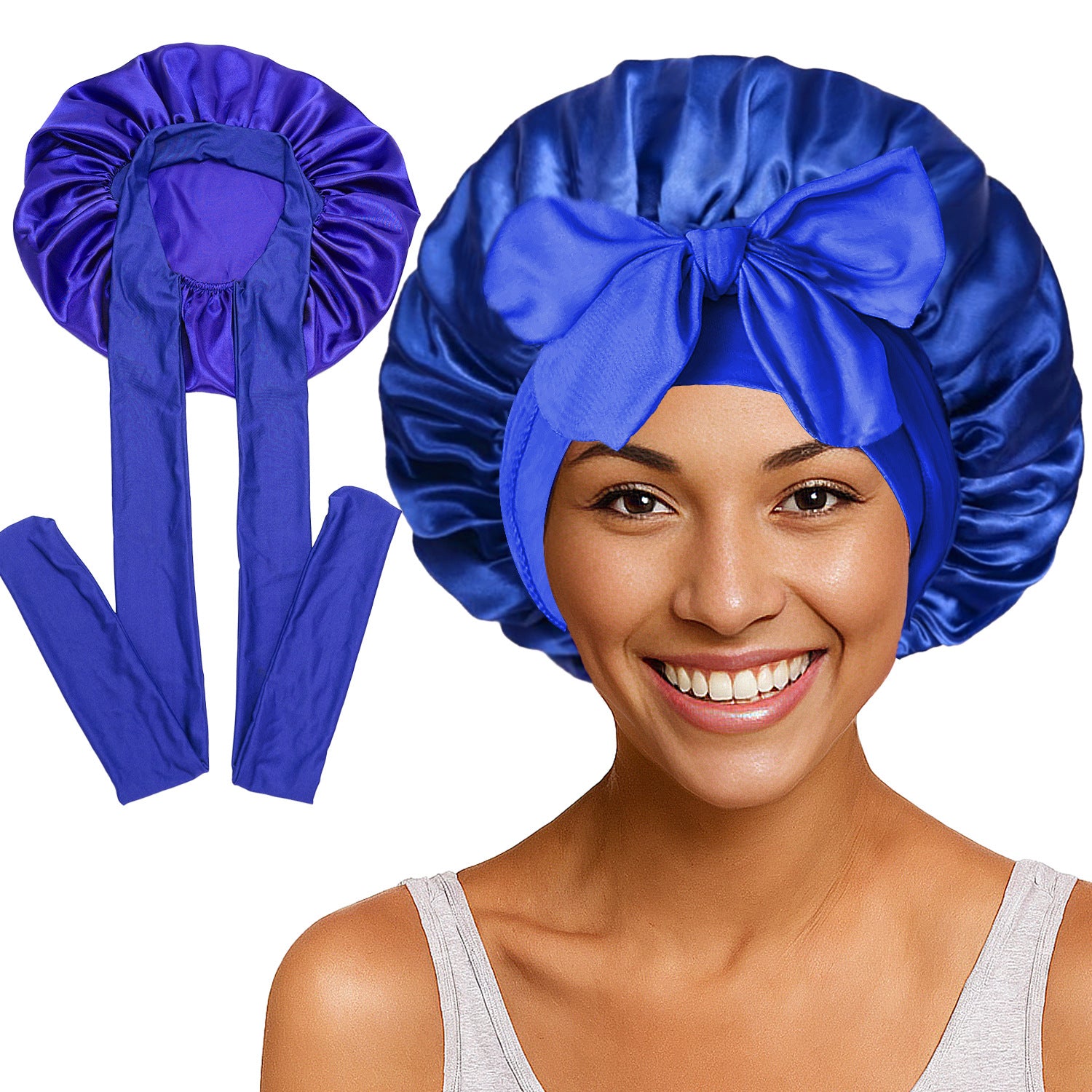 Long Tail Streamer Satin Bonnet - Night Cap