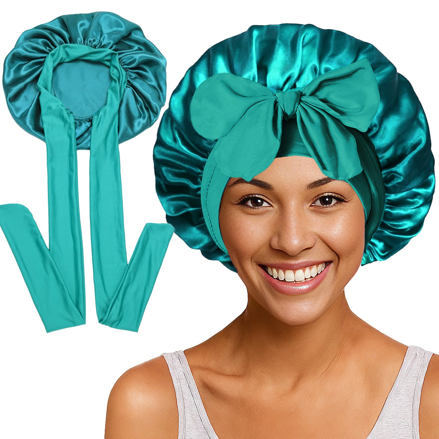 Long Tail Streamer Satin Bonnet - Night Cap