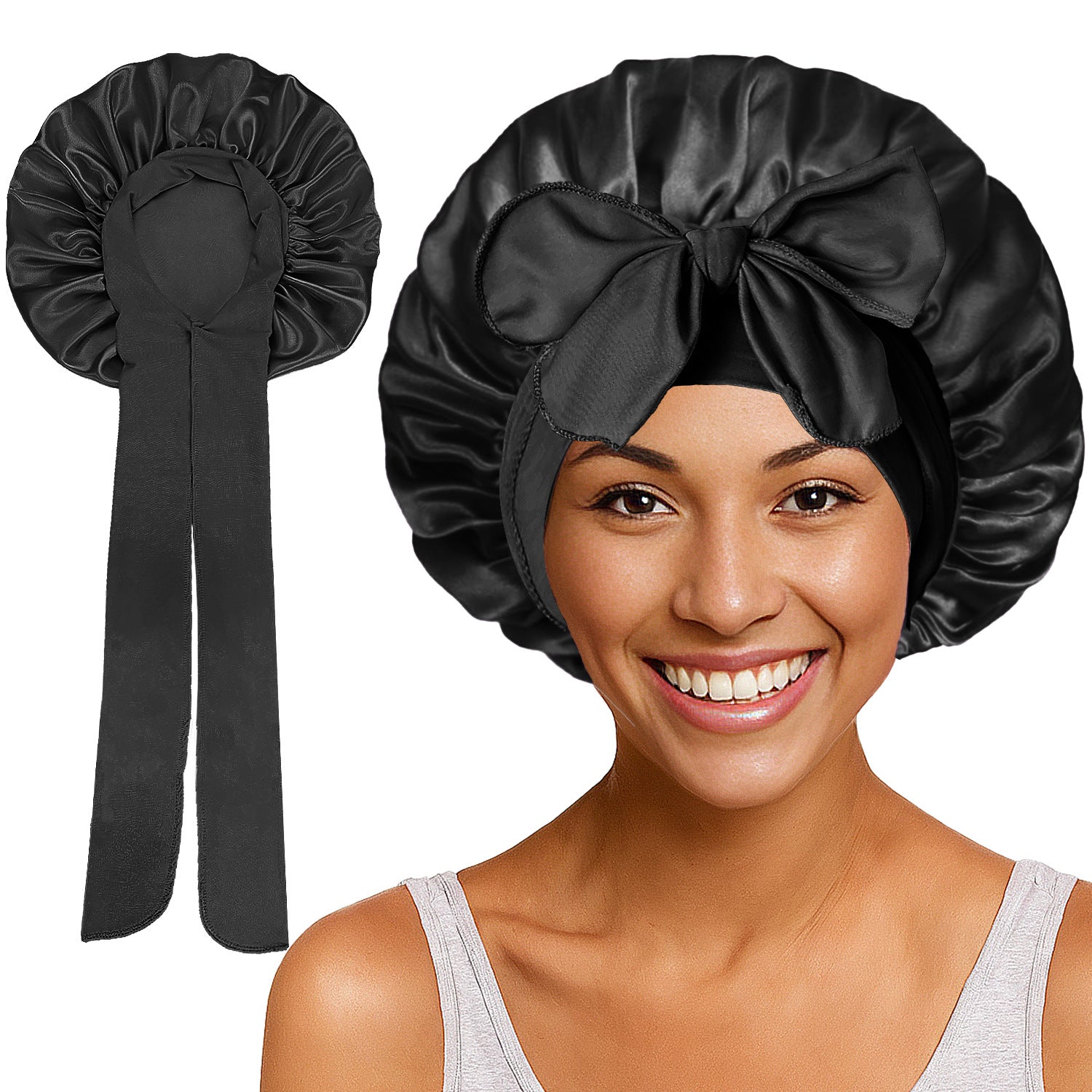 Long Tail Streamer Satin Bonnet - Night Cap