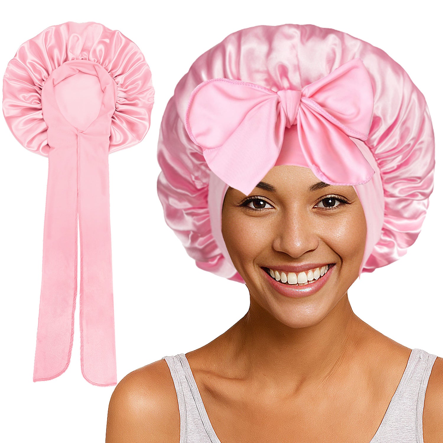 Long Tail Streamer Satin Bonnet - Night Cap