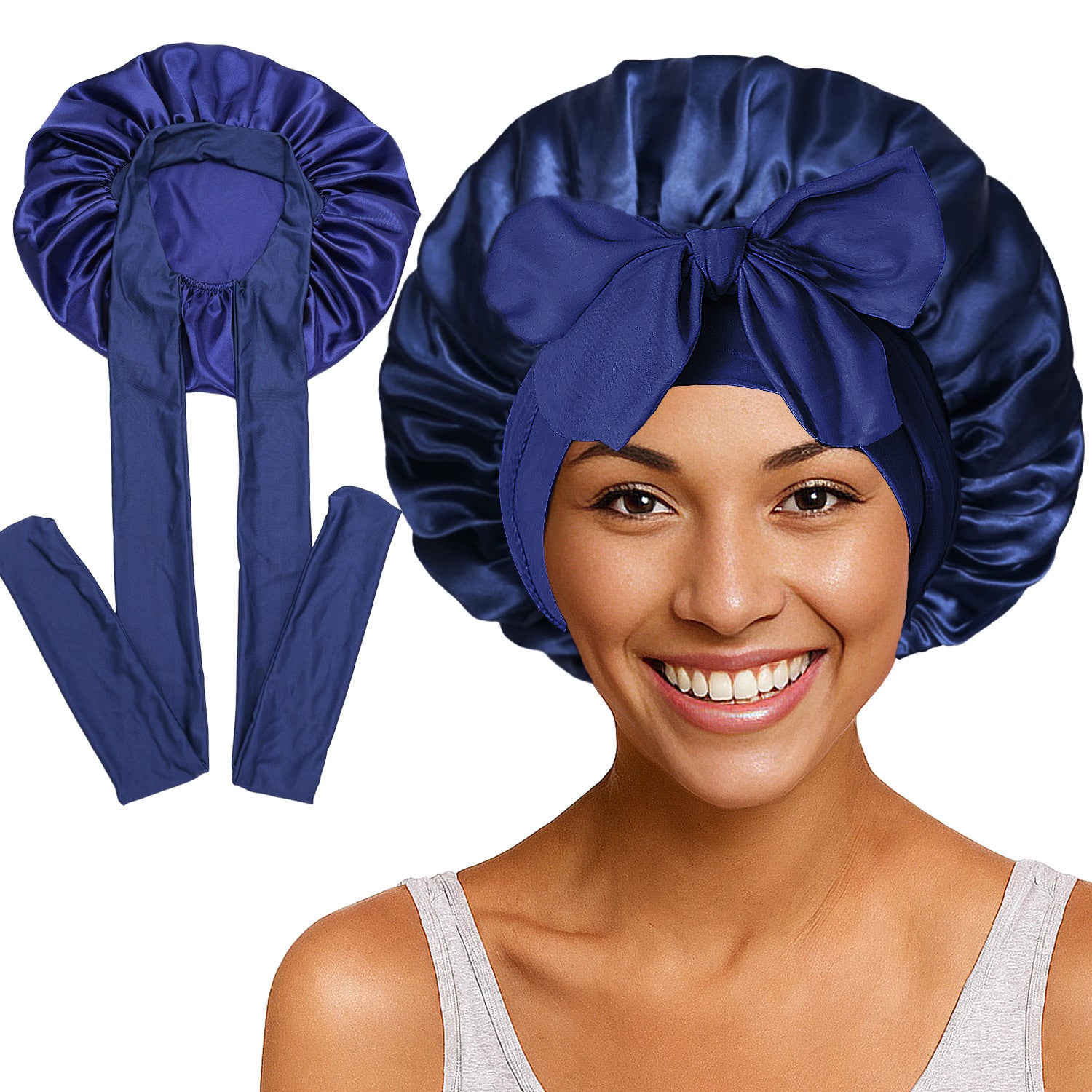 Long Tail Streamer Satin Bonnet - Night Cap