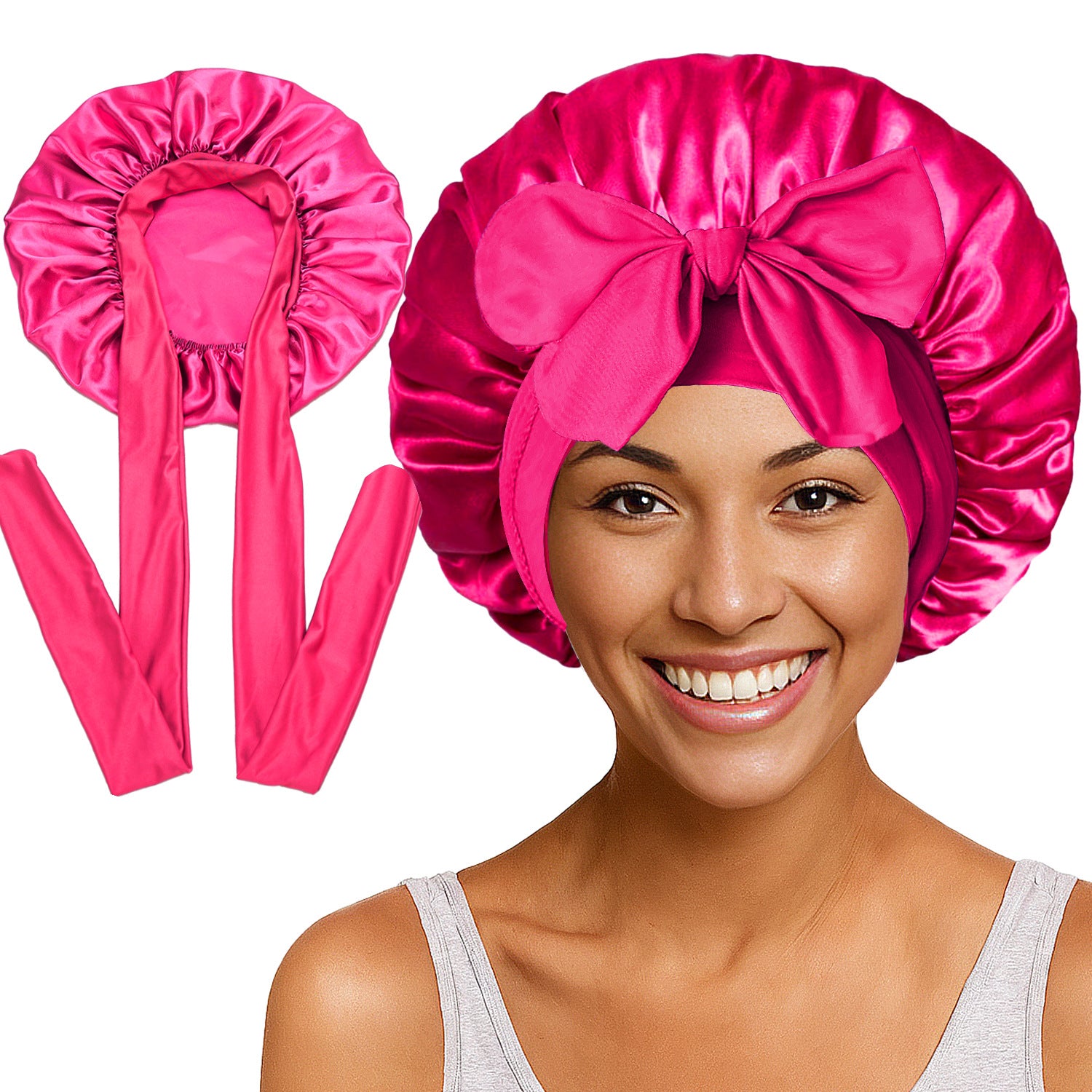 Long Tail Streamer Satin Bonnet - Night Cap